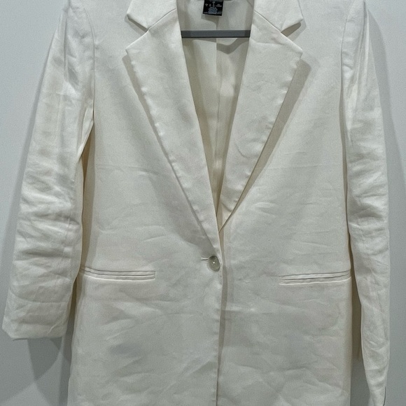 DKNY Blazer Size 4 Cream Color One Button Closure Linen Fabric Front Pockets - Picture 1 of 6